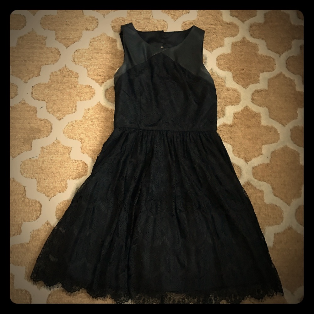 Black lace and faux leather flared dress